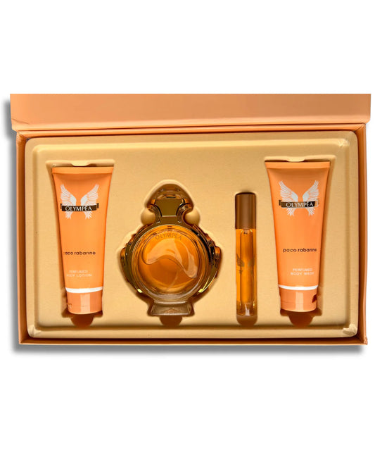 Coffret Rabanne Olympea – Parfum + Lotion Corporelle 100ml + Gel Douche 100ml + EDT 20ml